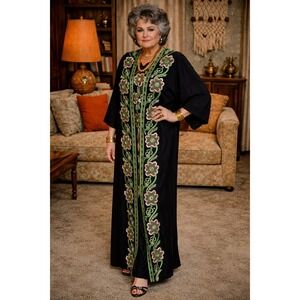 VTG 70's Philippa Floral Embroidered Palm Springs Glam Hollywood Regency‎ Maxi